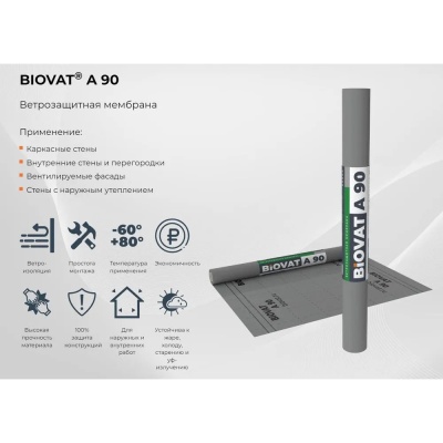 Ветрозащитная мембрана для стен BIOVAT A90 90г/м2 1,5*50м 75м2